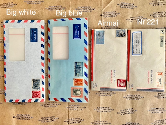 Handmade Vintage Laminated Airmail Envelope Cover Notebooks/Journals - w/ Red-Ruled Onion Skin Paper