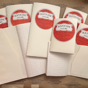 Grand livre vierge « Raticide » vintage fait main, pelure d'oignon et cahier/revue en papier à lettres avec couvertures de dossier (format voyageur REGULAR/PASSPORT)