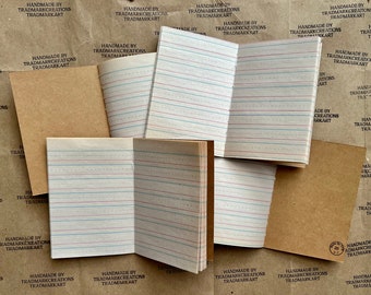 Handmade Vintage School Writing Paper Notebook/Journal (PASSPORT traveler's size)