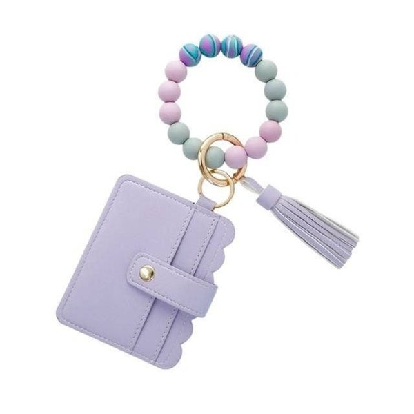 Purple Wristlet Keychain With Card Holder Wallet