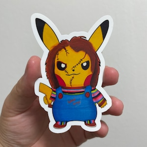 Sticker: Yellow Mouse in Chucky Costume