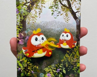 Print: Red Baby Crocodile in Garden Print