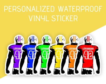 Customizable vinyl sticker - Football player with personalized name and number - Football sticker