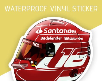 Waterdichte vinylsticker - Fanart van Charles Leclerc 2023 seizoen Helm Scuderia Ferrari -Formule 1 Sticker
