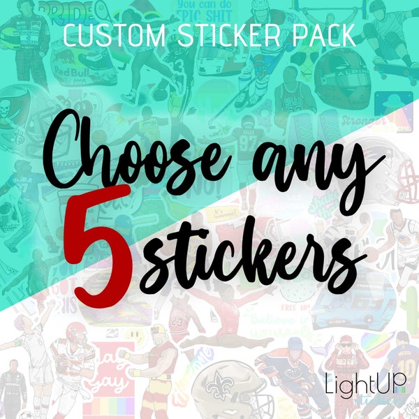 CUSTOM sticker pack - Choose any 5 stickers from our store - Personalized pack of 5 stickers - your choice of stickers