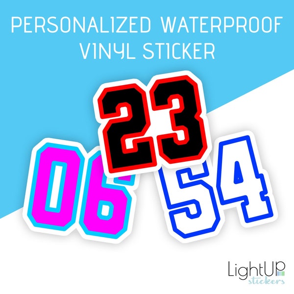 CUSTOM waterproof vinyl sticker - Your number with your colors - 1 color for the number - 1 color for the outline - personalized sticker