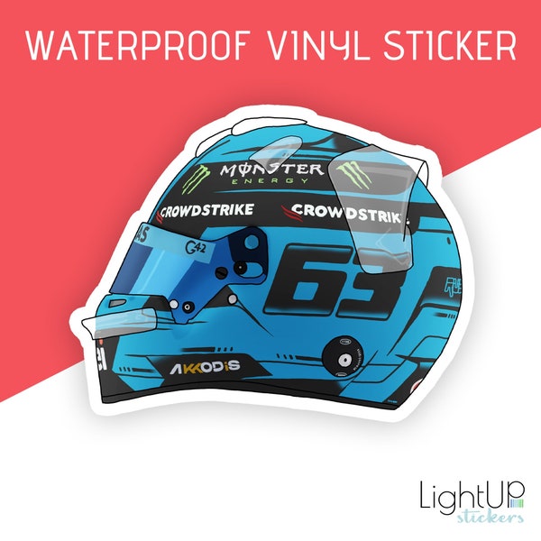 Waterproof vinyl sticker - Fan art of George Russell number 63 Race Car Driver 2023 Season Helmet - Mercedes AMG Petronas - Formula 1 sticker