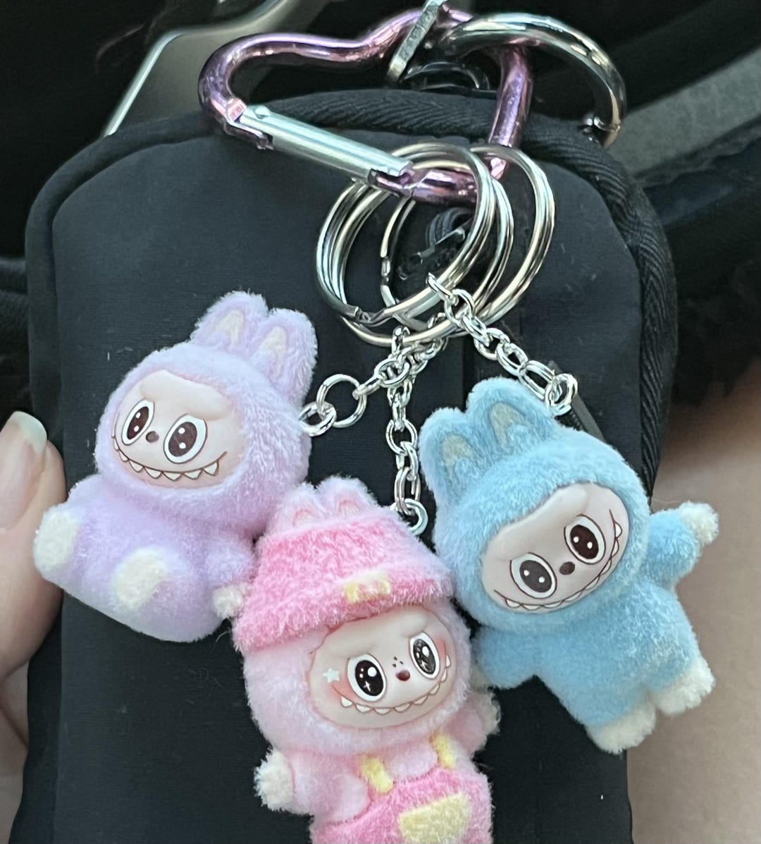 Mini Monster Handmade Flocked Keychain Accessory With Carabiner | Furry | Charm | Hand Painted Trinket | Gift |