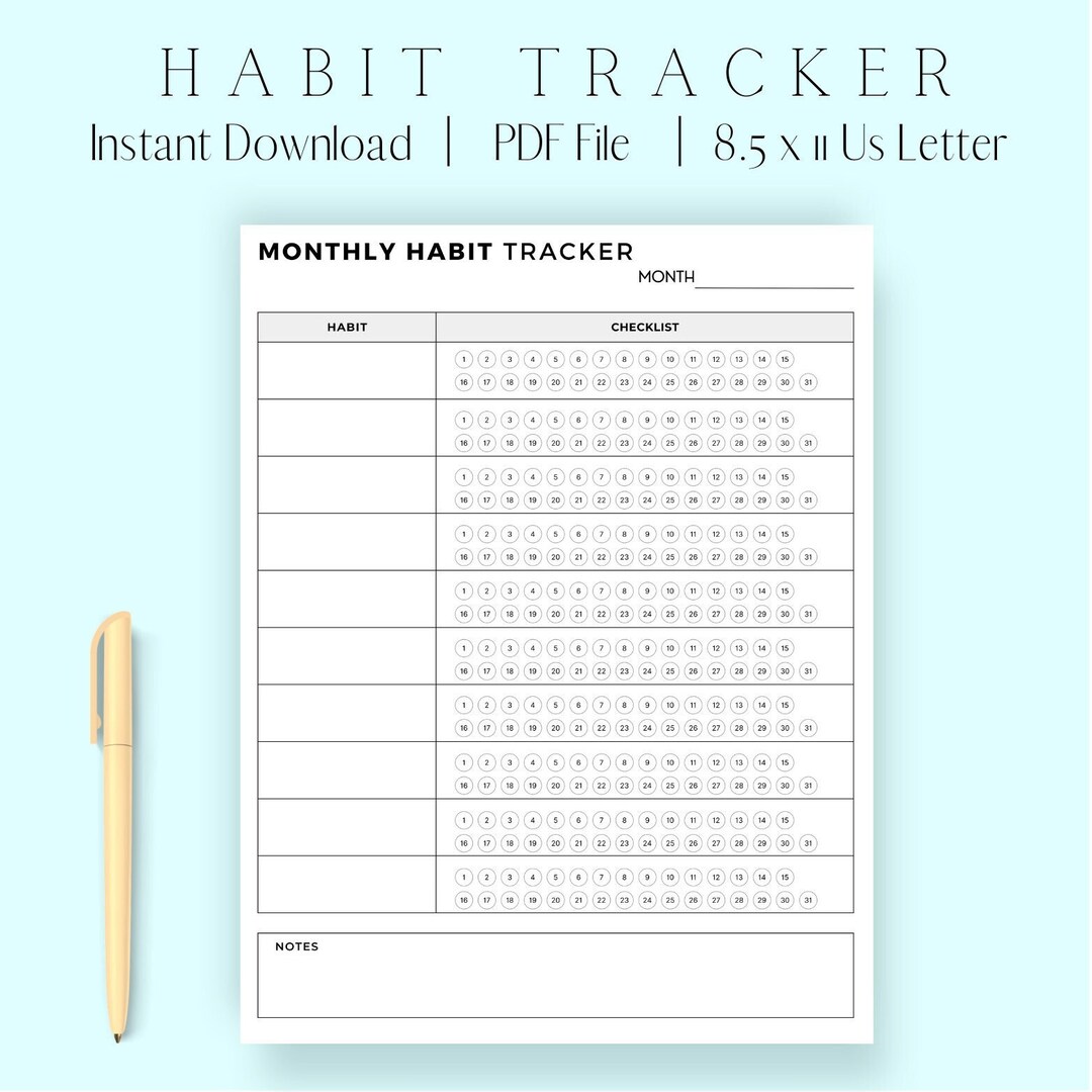 Minimalist Monthly Habit Tracker | Printable Habit Tracker | Wellness ...
