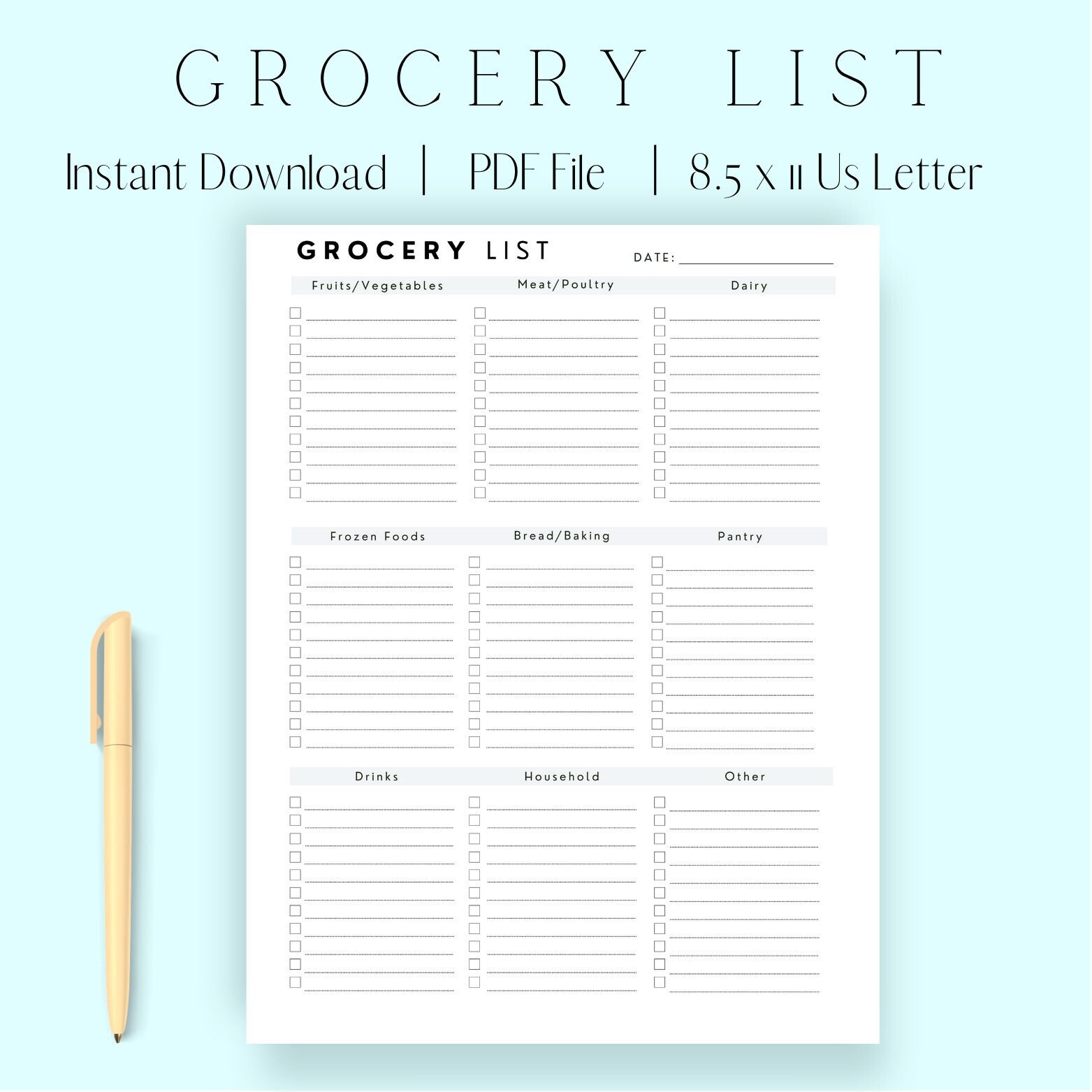 Grocery List Printable Template Minimalist Grocery Shopping - Etsy