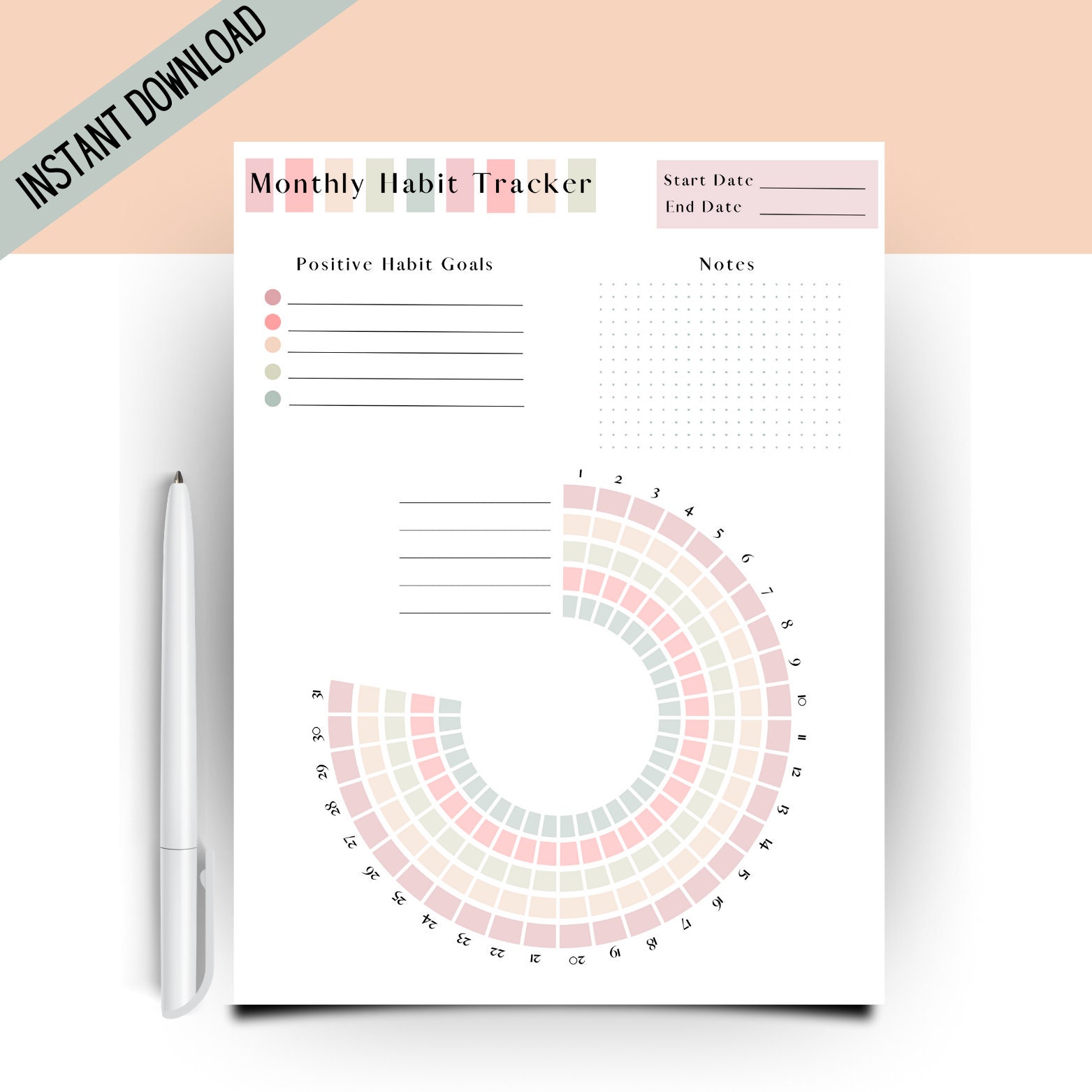 Minimalist Monthly Habit Tracker Printable Habit Tracker Wellness ...
