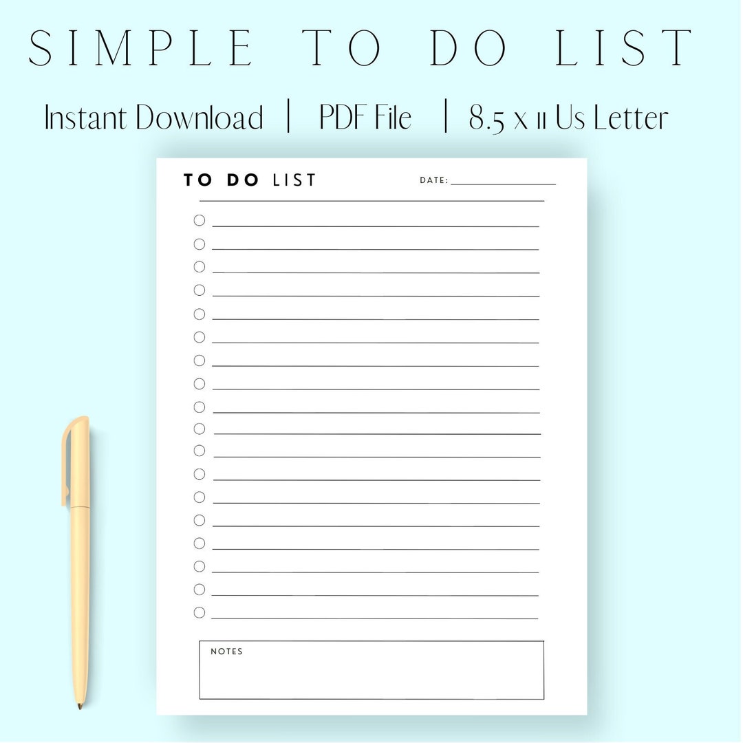 Simple to Do List Productivity List Minimalist Design Minimal to Do List Printable PDF Download