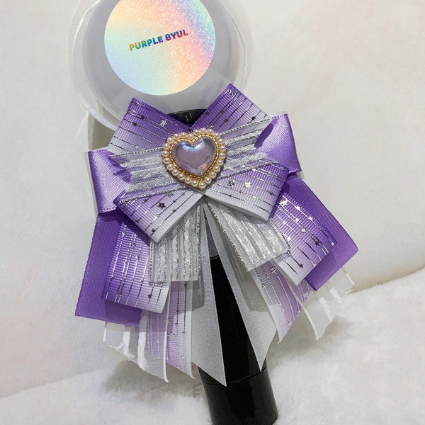 Purple Lightstick Ribbon Bow with Heart Gem | Kpop Deco Custom Accessories - For All Light Sticks  Gift Music Gift