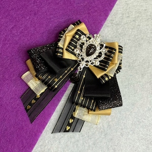Black and Gold Lightstick Ribbon Bow | Custom Kpop Fan Light Stick Decoration Accessories