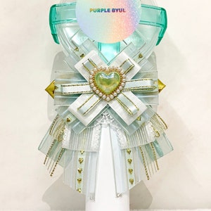Kpop Ribbon Bow With Heart Gem Lightstick Deco Decor Light Stick Custom Accessories Music Gift