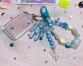 Handgemachte Perlen Schlüsselanhänger mit Fotorahmen - Personalisierte Name Nummer für sie Kpop Idol Geschenk Y2K Perlen Perle Telefon Schlüssel Tasche Charme 90er Jahre