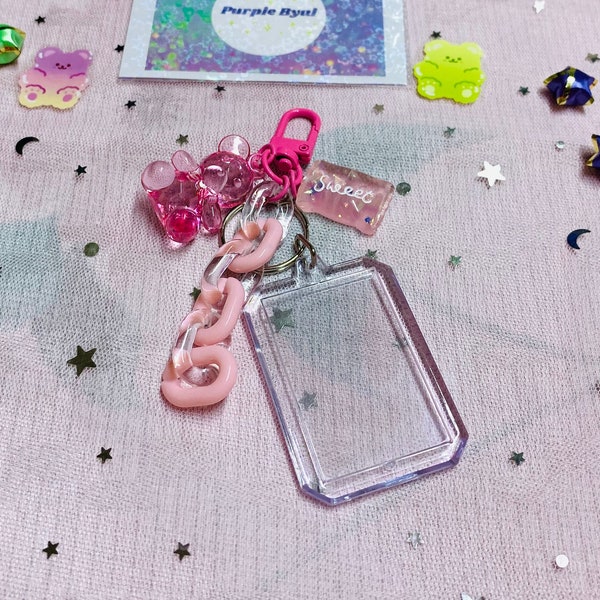 Porte-clés Kpop fait main avec cadre photo - Prénom personnalisé pour elle, Cadeau An2K, Perles d'ours, Accessoires Kawaii, Cadeau musique AirPod, breloque