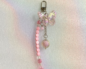 Custom Name Butterfly Keychain: Iridescent Beaded Phone Charm