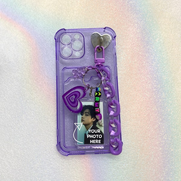Personalized Kpop Card Slot Phone Case with Custom Photo Beaded Keychain Charm iPhone 15 Pro Max and Samsung Galaxy Note S24 Music Gift