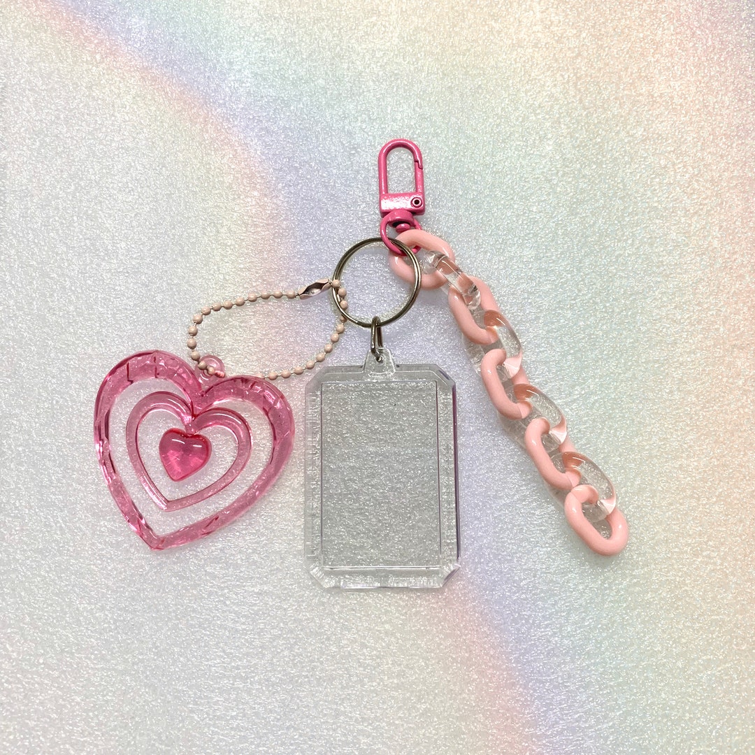 Heart Keychain With Photo Frame Custom Personalised Name Y2K Love Beads