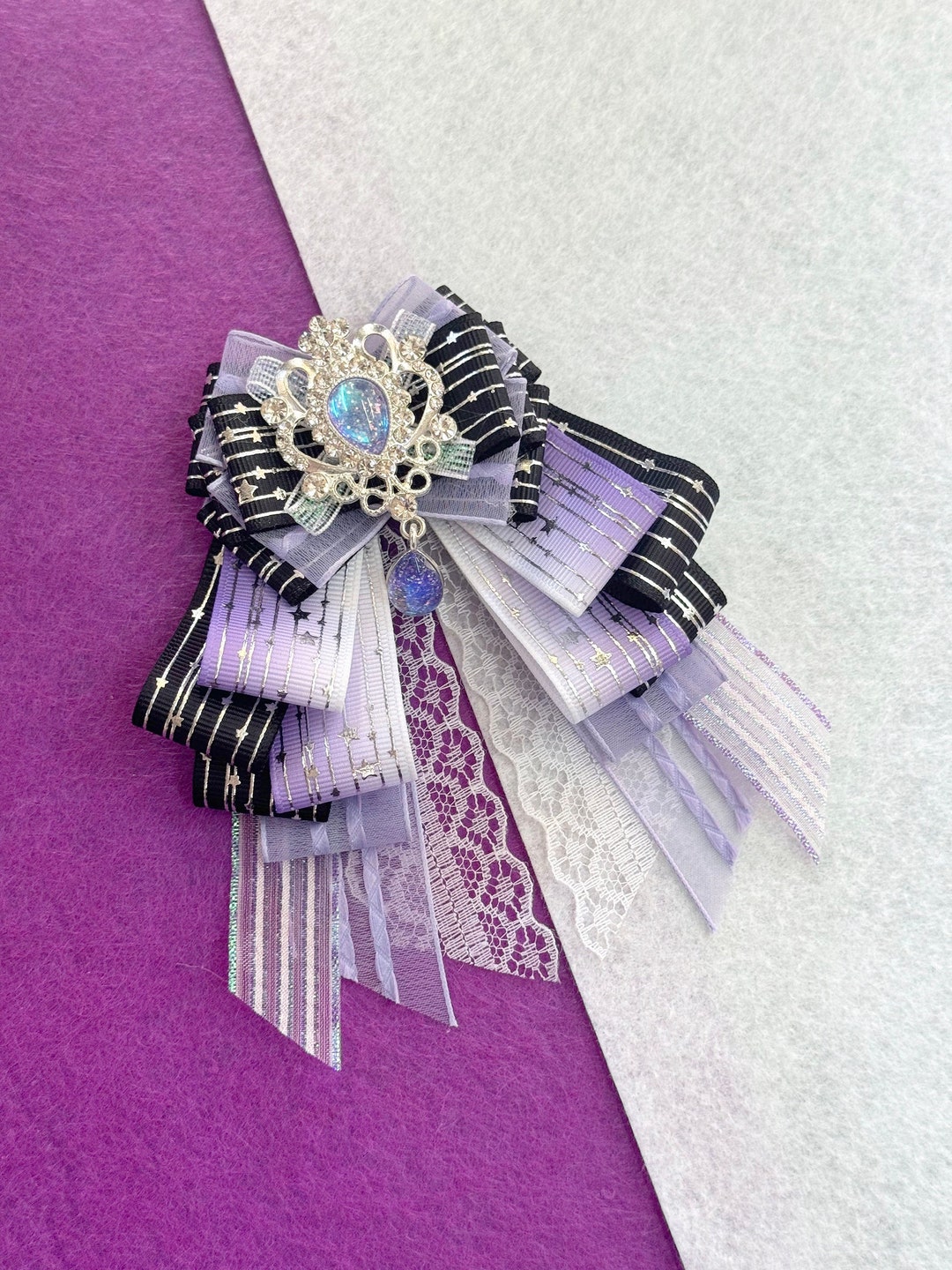 Kpop Ribbons Black & Purple Lightstick Kpop Ribbon Bow | Custom Fan Light Stick ...