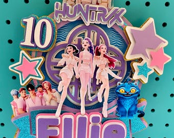 Huntrix K-Pop Demon Hunters Cake Topper, Glitter Cardstock