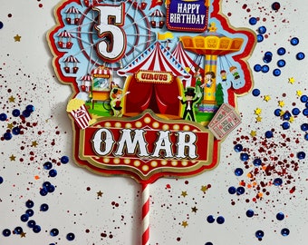 Carnival Birthday Cake Topper: Personalized Circus Theme
