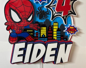 Custom Spiderman Name Age Cake Topper | Superhero Birthday Party Decoration