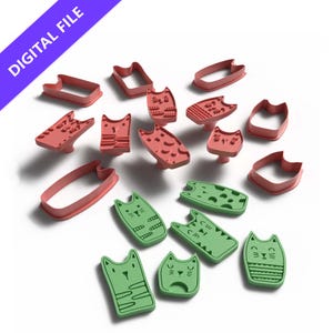 Cat Faces Cookie Cutter and Stamp Set: 3D Printable STL (Digital Download