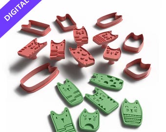 Cat Faces Cookie Cutter and Stamp Set: 3D Printable STL (Digital Download