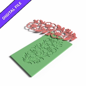 May include: A rectangular green plaque featuring an embossed floral pattern with leaves and petals. A separate, matching coral-colored floral cutout piece is positioned above the plaque. The image includes a purple banner with the text DIGITAL FILE.
