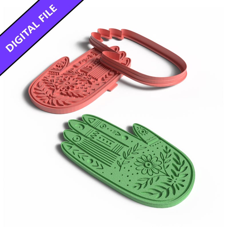Floral Hamsa Hand Cutter & Embosser – 3D Printable STL (Digital File) image 1