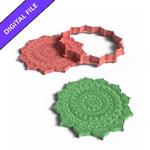 Juego de cortadores de galletas y sellos con diseño de mandala: archivo STL imprimible en 3D (descarga digital)