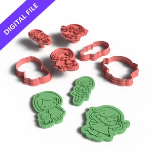 Set de cortador y sello de arcilla de niña y gato: archivo STL imprimible en 3D