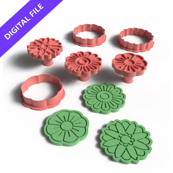 Minimal Floral Cookie Cutter and Stamp Set – 3D Printable STL for Baking and Crafts