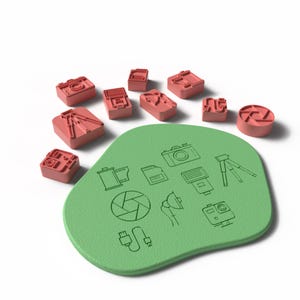 Camera Icon Stamp Set – 3D Printable STL Files for Photography-Themed Crafts and Baking