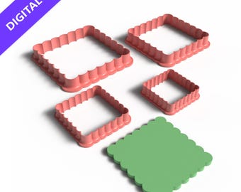 Juego de cortadores de galletas cuadrados festoneados: archivo STL imprimible en 3D para repostería, fondant y manualidades.