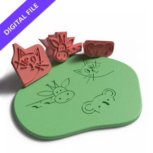Set de sellos con caras de animales: Gato, Jirafa, Mono - Archivo STL imprimible en 3D