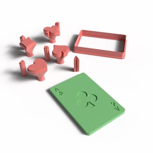Conjunto de cortadores de biscoitos e carimbos para cartas de baralho – arquivo STL para impressão 3D para confeitaria, artesanato e diversão na noite de jogos