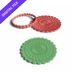 Floral Mandala Ornament Cookie Cutter and Stamp Set (3D Printable STL File)