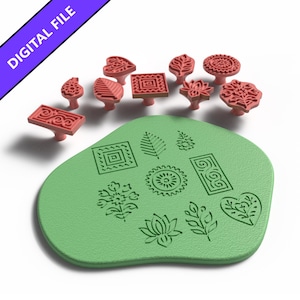 Floral Pattern Stamp Set: 3D Printable Cookie Fondant Clay Stamps (STL File)
