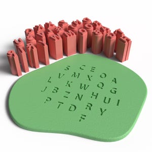 Juego de cortadores y sellos de galletas con el alfabeto: archivo STL imprimible en 3D para arcilla polimérica, cerámica, repostería festiva, galletas y regalos.