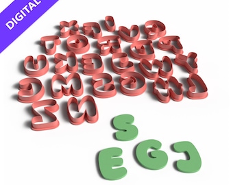 Conjunto de cortadores de biscoitos com alfabeto de fantasia – letras maiúsculas STL imprimíveis em 3D para confeitaria e artesanato