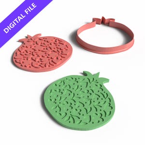 Pomegranate Cookie Cutter and Floral Stamp Set: 3D Printable STL File