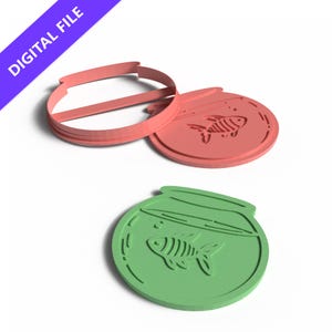 Juego de cortadores y sellos para galletas con forma de pecera: archivo STL imprimible en 3D