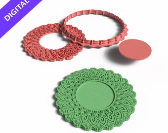 Mandala Mirror Frame Clay Cutter & Stamp Set: 3D Printable DIY Decor (STL File