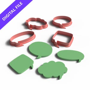 Ensemble d'emporte-pièces en pâte à modeler Speech Bubble - STL imprimable en 3D pour étiquettes, biscuits et travaux manuels