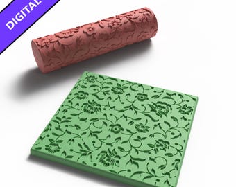 Floral Texture Roller – 3D Printable OBJ File for Polymer Clay & Pottery