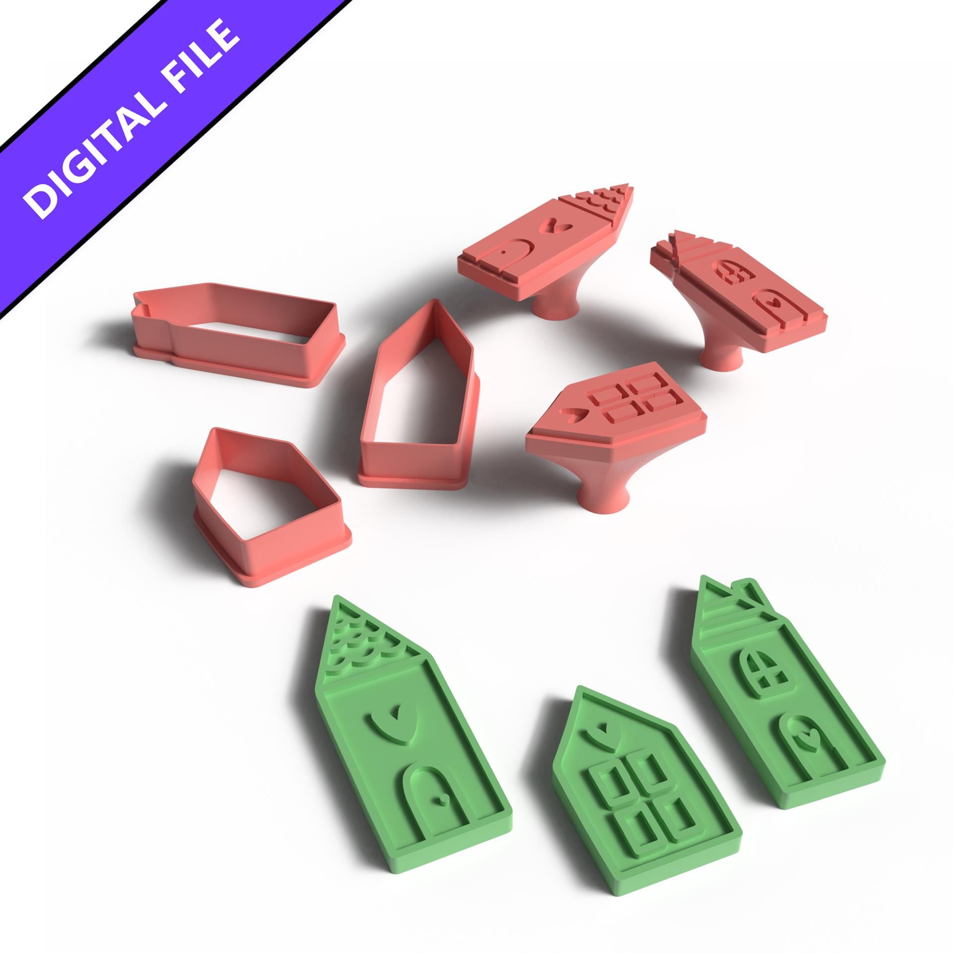 Set Of 2 House-Shaped Cookie / Fondant Cutters – Home & Family Theme, Icing Cake Decor