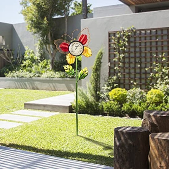 Butterfly Outdoor Thermometers With Bird Feeder Decorative Etsy